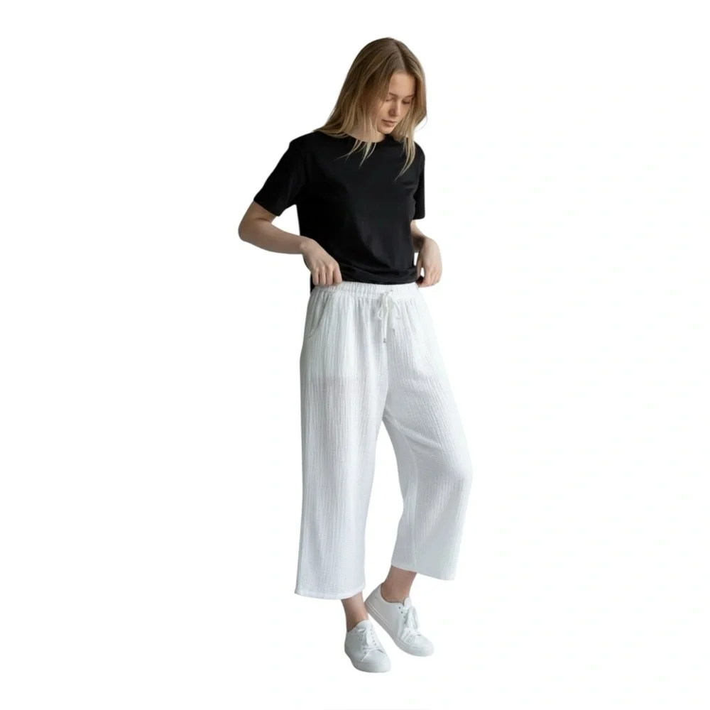 J. Crew Drapey Cotton Gauze Crinkle Drawstring Crop Pants